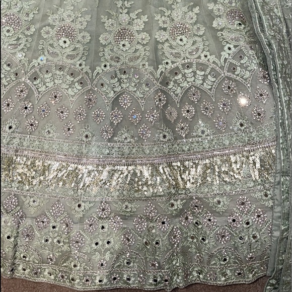 Designer Green Lehenga with sequins and mirror work - Picture 4 of 8